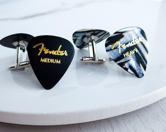 Custom Guitar Pick Cufflinks, Fender Pick, Music Lover Groom Wedding Gift, Father's Day Musician Dad Gift