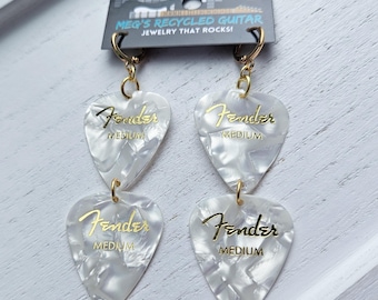Gold + Pearl White Guitar Pick Earrings, Guitar Player Music Jewelry, Music Lover Gift, Nashville Music Festival Concert Earrings
