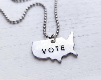 Vote Necklace, USA Map Pendant, Election Day Jewelry, Political Gift, American Politics, Democrat Republican Gift