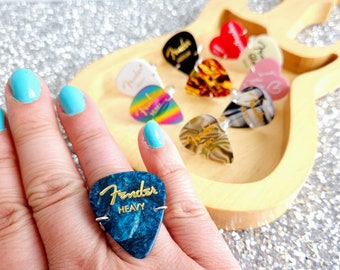 Upcycled Guitar Pick Ring, Fender Guitar Pick Music Lover Jewelry, Custom Guitar Pick Gift, Unique Guitar Player Musician Gift, Music Ring