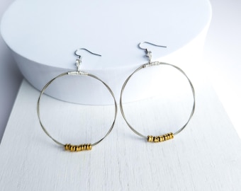 Guitar String Hoop Earrings, Hoops with Gold Silver Color Recycled Guitar String Ball Ends, Music Jewelry, Music Lover Gift, Minimalist Hoop