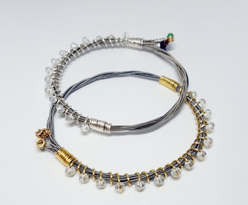 Crystal Beaded Guitar String Bangle Bracelet Handmade Etsy