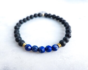 Guitar String Ball End Beaded Bracelet, Stretch Bracelet with Diffusing Lava Beads, Music Lover Gift for Guitar Fans