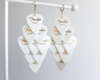 Guitar Pick Statement Earrings, Custom Color, Guitar Pick Jewelry, Rocker Music Earrings, Musician Music Lover Guitar Player Gift