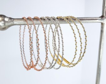 Set of 3 Recycled Guitar String Bracelets, Thin Bangle Bracelet, Silver Gold Rose Gold Copper Wrapped Bangles, Jewelry Gift for Music Lovers