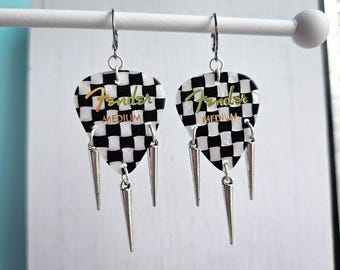 Guitar Pick Earrings, Custom Color Guitar Picks, Guitar Earring, Music Jewelry, Silver Spikes, Fender Guitar Player Gift, Music Lover Gift