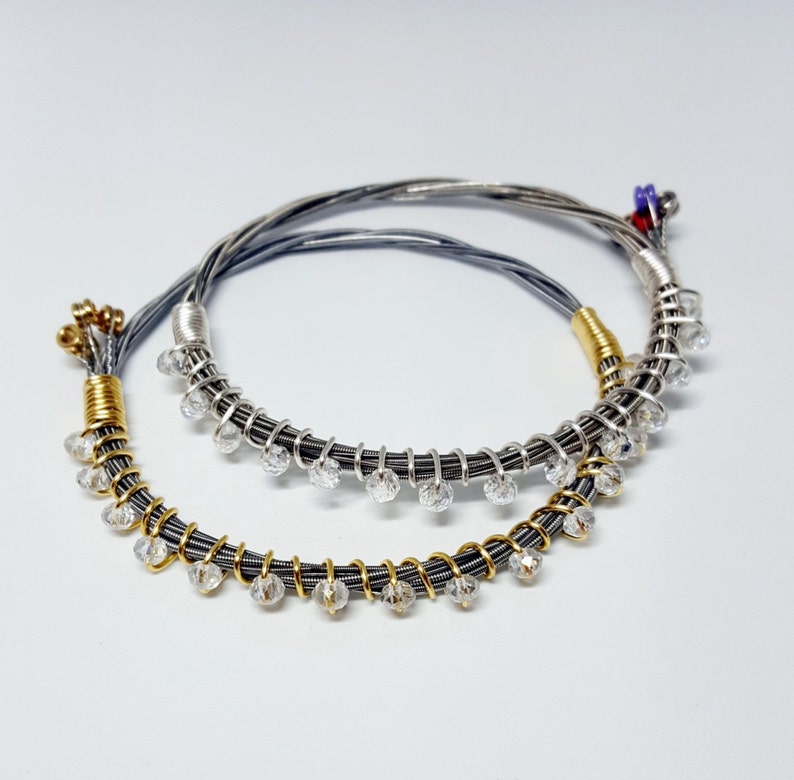 Crystal Beaded Guitar String Bangle Bracelet Handmade Etsy