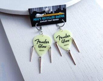 Glow in the Dark Guitar Pick Earrings, Music Festival Earrings, Glow Party Jewelry, Black Light Accessories, Music Lover Concert Jewelry