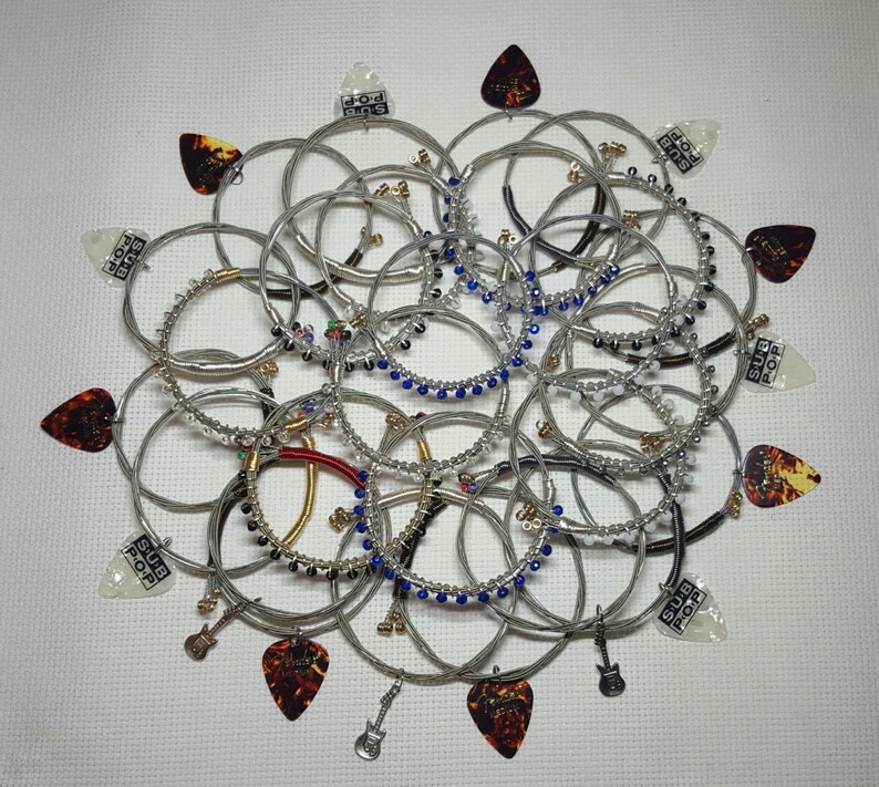 Crystal Beaded Guitar String Bangle Bracelet Handmade Etsy