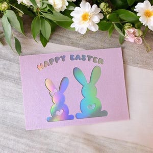 Biglietto di auguri di Pasqua con orecchie da coniglio, confezione da 2 / Grazioso regalo di Pasqua personalizzato e augurio per gli amanti dei conigli