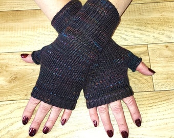 Fingerless Gloves, Wrist Warmers done in Luxurious Yarn from Blue Barn Fiber...Black Magic Colorway