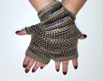 Hand painted knit fingerless gloves with merino wool and cashmere, wrist warmers