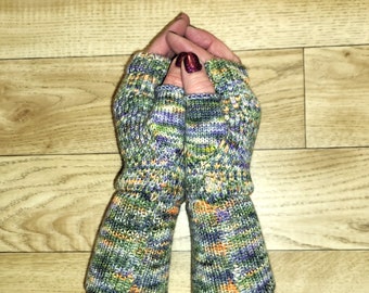 Fingerless Gloves, Wrist Warmers done in Luxurious Yarn from Blue Barn Fiber...Swamp Thing