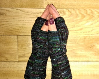 Luxury Knit Fingerless Gloves, Wrist warmers. Rave Gloves. Graduation, Retirement, Christmas. Hanukkah etc.  Done in Grackle