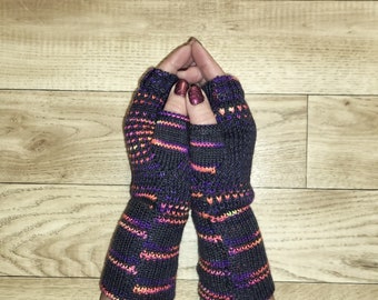 Fingerless Gloves, Wrist Warmers done in Luxurious Yarn from Blue Barn Fiber...Meet Me at Midnight