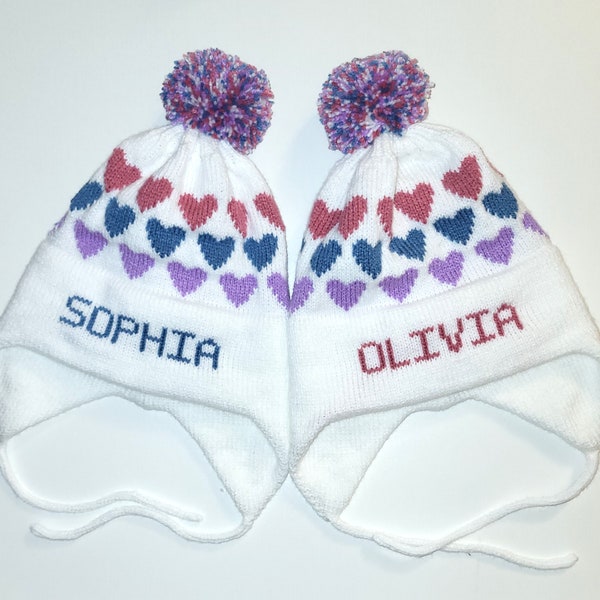 Personalized soft and warm Winter Hats with Hearts done in any Size or Color