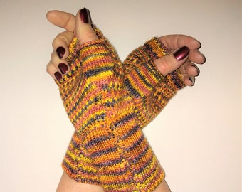 Luxury Knit Fingerless Gloves, Wrist warmers, with SW Merino wool, Silk and Cashmere in a color called Out of the Ashes