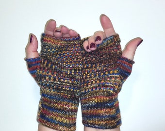 Hand Painted Fingerless Gloves, Wrist warmers knit from Luxurious SW Merino wool and Cashmere