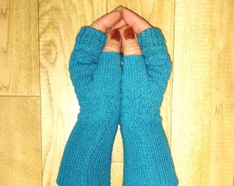 Curacao Knit Wrist warmers, Fingerless Gloves, Aesthetically Pleasing, Cotton, Bamboo, Elastic Nylon