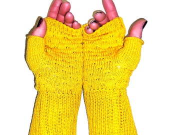 Wrist warmers, Fingerless Gloves, Aesthetically Pleasing, Cotton, Bamboo, Elastic Nylon, No Wool, done in Gold Crest