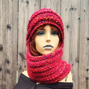 Hand Knit Wool Blend Cowl Hat, Balaclava, Campfire Cossack Style Headwarmer