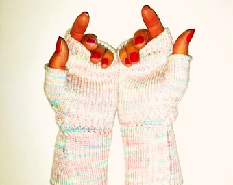 Fingerless Gloves, Wrist Warmers done in Luxurious Yarn from Blue Barn Fiber...Transgender Colorway