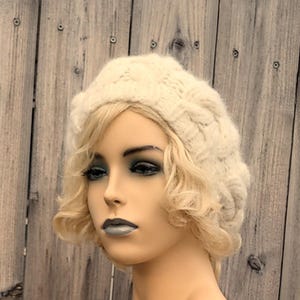 Alpaca knit Cable Beret, Slouchy Beret