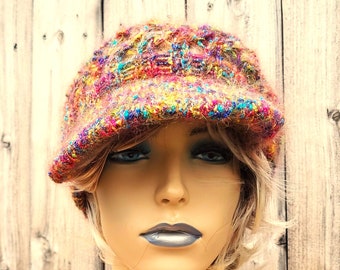 Newsboy Hat, Golf Cap, Lace Style, done in Mohair blend, Mothers day, Birthday, Christmas, Anniversary, Hanukkah, etc.