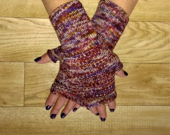 Luxury Knit Fingerless Gloves, Mittens, Wrist warmers, made with Hand Painted yarn in color called Arizona Rainbow