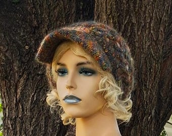 Mohair Blend Newsboy Cap: Machine Knit Lace Golf Hat