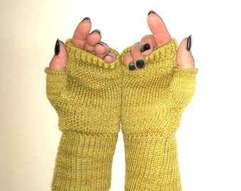 Fingerless Gloves, Wrist Warmers done in Luxurious Yarn from Blue Barn Fiber...Natural Olive Colorway