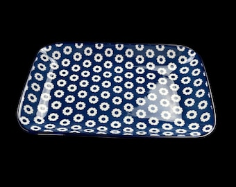 Mavi Turkish Ceramic Dish | Handmade Blue Floral Tray | Small Serving Plate | Decorative Kitchen Dish