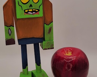 Taco the Zombie Woodzy Figure, Stylized Wooden Figure, Handmade Character Art