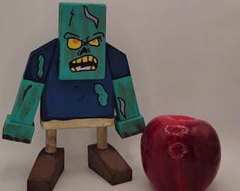 Wide Load the Zombie Woodzy Figure, Stylized Wooden Figure, Handmade Character Art
