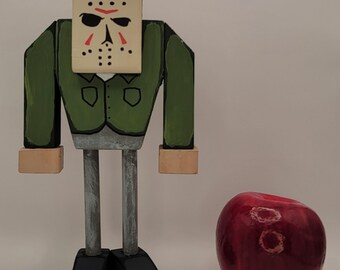 Jason Voorhees Woodzy Figure, Friday the 13th Stylized Wooden Figure, Handmade Character Art