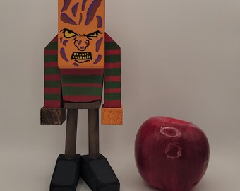 Freddy Krueger Woodzy Figure, Nightmare on Elm Street Stylized Wooden Figure, Handmade Character Art