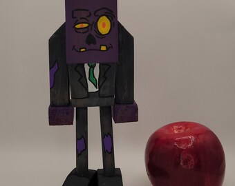 Suits the Zombie Woodzy Figure, Stylized Wooden Figure, Handmade Character Art