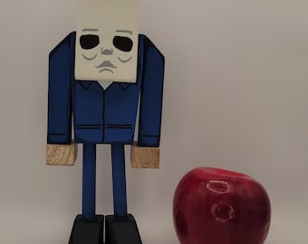 Michael Myers Woodzy Figure, Halloween Stylized Wooden Figure, Handmade Character Art