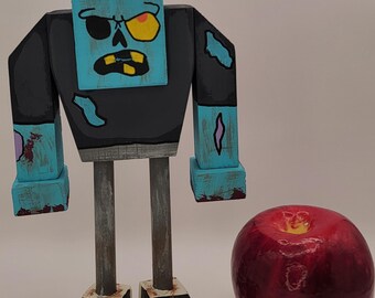 Sneaker Head the Zombie Woodzy Figure, Stylized Wooden Figure, Handmade Character Art