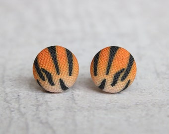 Tiger Fabric Button Earrings