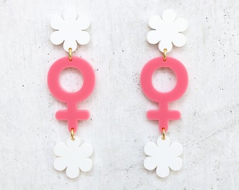Feminist Flower Power Acrylic Dangle Earrings