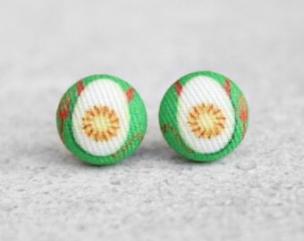 Deviled Egg Fabric Button Earrings Hypoallergenic Titanium Posts