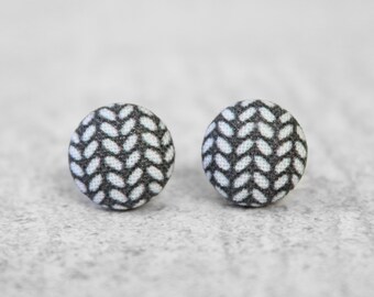 Herringbone Fabric Button Earrings