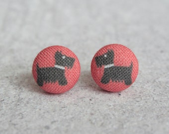 Scotty Dog Fabric Button Earrings