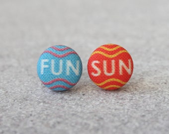 Fun Sun Fabric Button Earrings