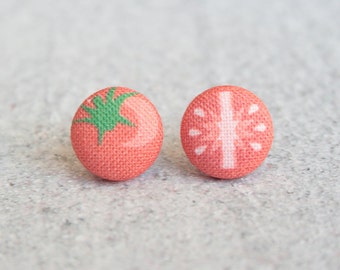 Tomato Fabric Button Earrings