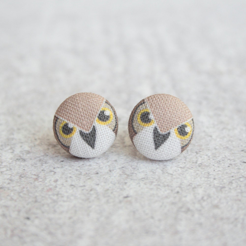 Owl Fabric Button Earrings
