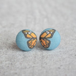 Butterfly Wings Fabric Button Earrings