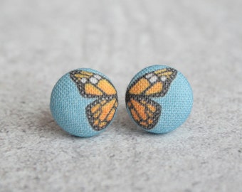 Butterfly Wings Fabric Button Earrings