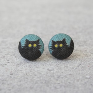 Alley Cat Fabric Button Earrings